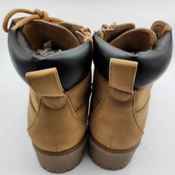 Madden Girl FFLYJ101 Tan Combat Boots Women’s 9 Lace-Up Side Zip Chunky Heel - Picture 11 of 15